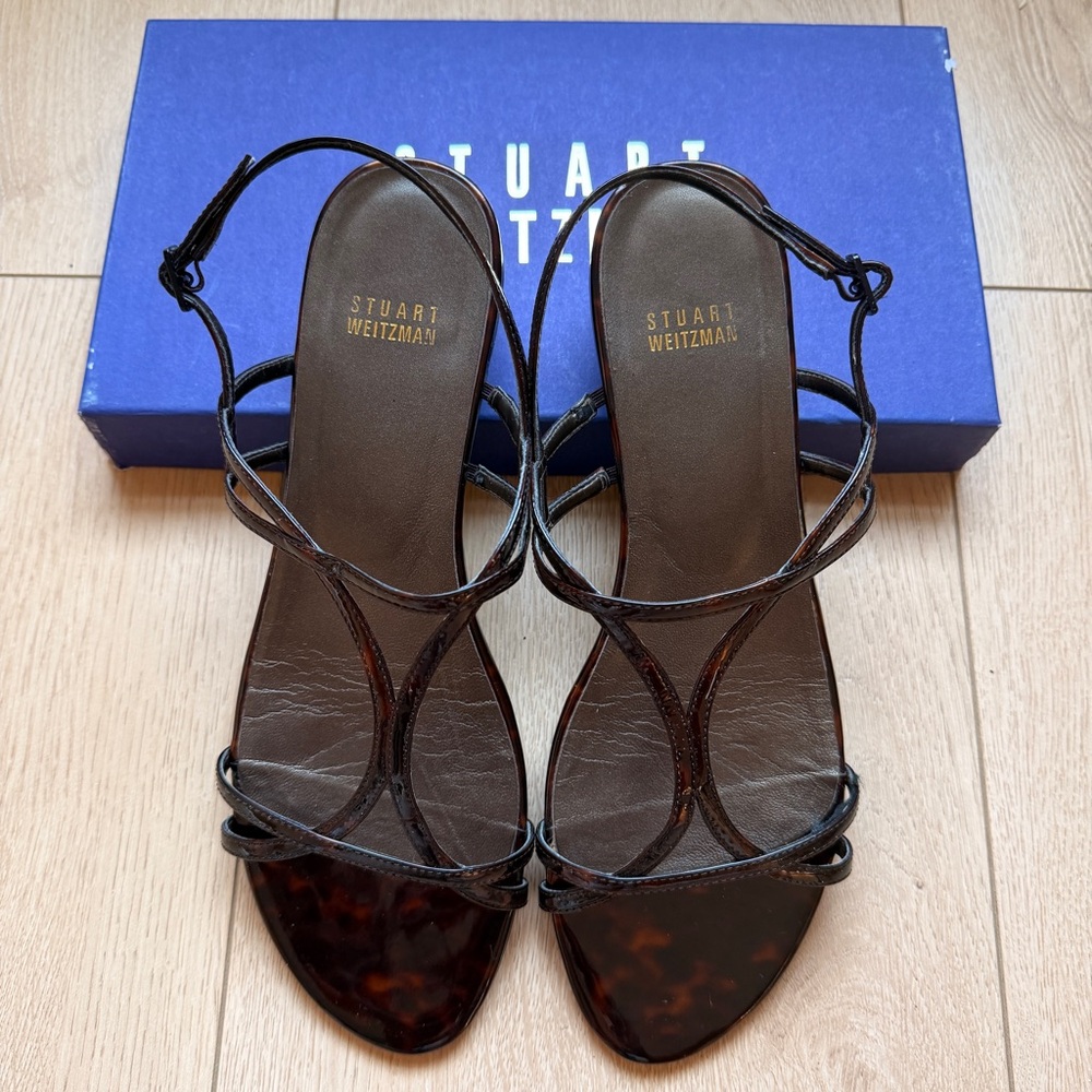 Vintage Stuart Weitzman Tortoise Shell Strappy flat Sandals size 9.5 - Picture 4 of 13